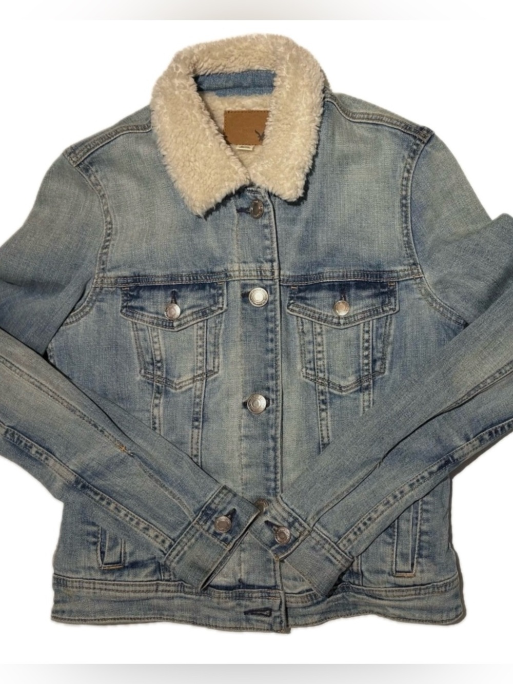American Eagle Outfitters Denim Jacket with Sherpa Collar Size Ladies Small